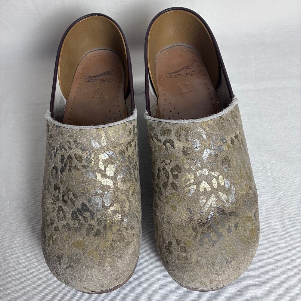 Dansko Professional Clogs EU 41 US 10.5-11 Metallic Gold Animal Print Leather